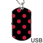 Polka Dots - Cardinal Red on Black Dog Tag USB Flash (One Side)