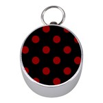 Polka Dots - Dark Red on Black Silver Compass (Mini)