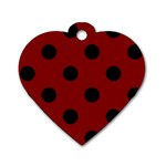 Polka Dots - Black on Maroon Red Dog Tag Heart (One Side)