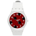 Polka Dots - Black on Maroon Red Round Plastic Sport Watch (M)