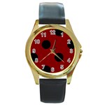 Polka Dots - Black on Maroon Red Round Gold Metal Watch