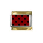 Polka Dots - Black on Maroon Red Gold Trim Italian Charm (9mm)