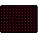 Polka Dots - Burgundy Red on Black Fleece Blanket (Large) (One Side)