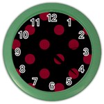 Polka Dots - Burgundy Red on Black Color Wall Clock