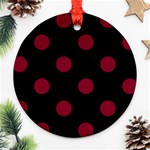 Polka Dots - Burgundy Red on Black Round Ornament (Two Sides)