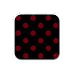 Polka Dots - Burgundy Red on Black Rubber Coaster (Square)