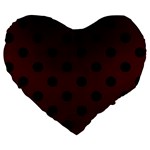 Polka Dots - Black on Bulgarian Rose Red Large 19  Premium Heart Shape Cushion