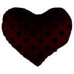 Polka Dots - Black on Bulgarian Rose Red Large 19  Premium Flano Heart Shape Cushion