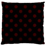 Polka Dots - Bulgarian Rose Red on Black Large Cushion Case (One Side)