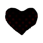 Polka Dots - Bulgarian Rose Red on Black Standard 16  Premium Flano Heart Shape Cushion