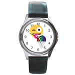 glitter wink emoji  Round Metal Watch