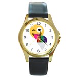 glitter wink emoji  Round Gold Metal Watch