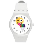 glitter wink emoji  Round Plastic Sport Watch (M)