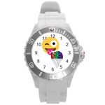 glitter wink emoji  Round Plastic Sport Watch (L)