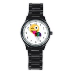 glitter wink emoji  Stainless Steel Round Watch