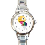 glitter wink emoji  Round Italian Charm Watch