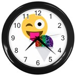 glitter wink emoji  Wall Clock (Black)