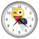 glitter wink emoji  Wall Clock (Silver)