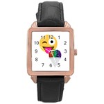 glitter wink emoji  Rose Gold Leather Watch 