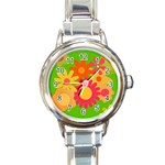 Groovy Mod Floral Round Italian Charm Watch