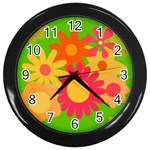 Groovy Mod Floral Wall Clock (Black)