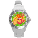 Groovy Mod Floral Round Plastic Sport Watch (L)