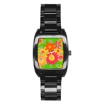 Groovy Mod Floral Stainless Steel Barrel Watch