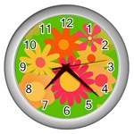 Groovy Mod Floral Wall Clock (Silver)