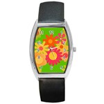 Groovy Mod Floral Barrel Style Metal Watch