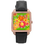 Groovy Mod Floral Rose Gold Leather Watch 