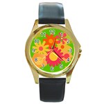 Groovy Mod Floral Round Gold Metal Watch