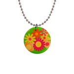 Groovy Mod Floral 1  Button Necklace