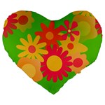 Groovy Mod Floral Large 19  Premium Flano Heart Shape Cushion