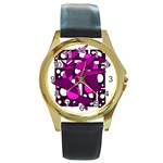 Something purple Round Gold Metal Watch