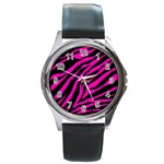 pink zebra  Round Metal Watch