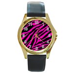 pink zebra  Round Gold Metal Watch