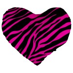 pink zebra  Large 19  Premium Flano Heart Shape Cushion