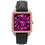 pink zebra  Rose Gold Leather Watch 