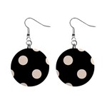 Polka Dots - Almond Brown on Black 1  Button Earrings