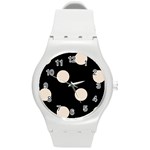 Polka Dots - Almond Brown on Black Round Plastic Sport Watch (M)