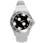 Polka Dots - Almond Brown on Black Round Plastic Sport Watch (L)