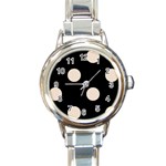 Polka Dots - Almond Brown on Black Round Italian Charm Watch