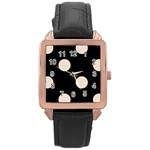 Polka Dots - Almond Brown on Black Rose Gold Leather Watch