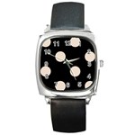 Polka Dots - Almond Brown on Black Square Metal Watch