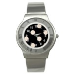 Polka Dots - Almond Brown on Black Stainless Steel Watch