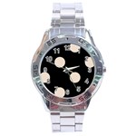 Polka Dots - Almond Brown on Black Stainless Steel Analogue Watch