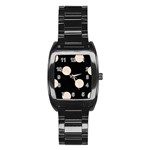 Polka Dots - Almond Brown on Black Stainless Steel Barrel Watch