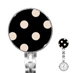 Polka Dots - Almond Brown on Black Stainless Steel Nurses Watch