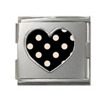 Polka Dots - Almond Brown on Black Mega Link Heart Italian Charm (18mm)