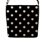 Polka Dots - Almond Brown on Black Flap Closure Messenger Bag (L)